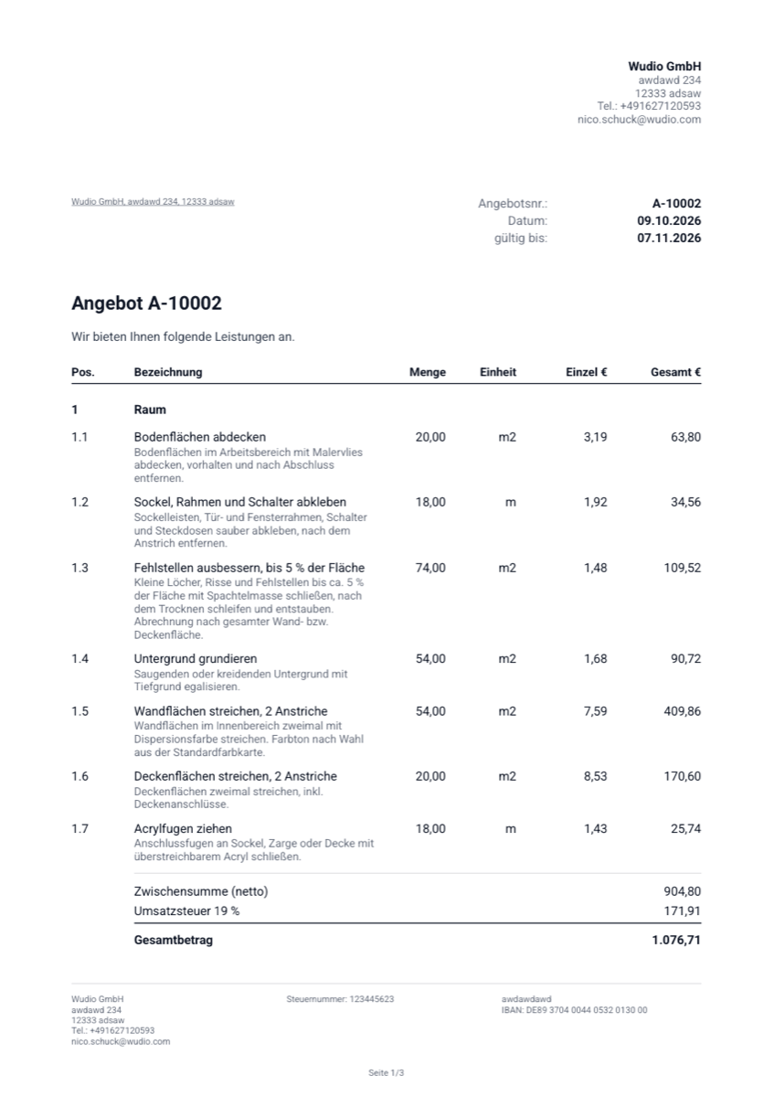 Beispiel-Angebot aus Simplework